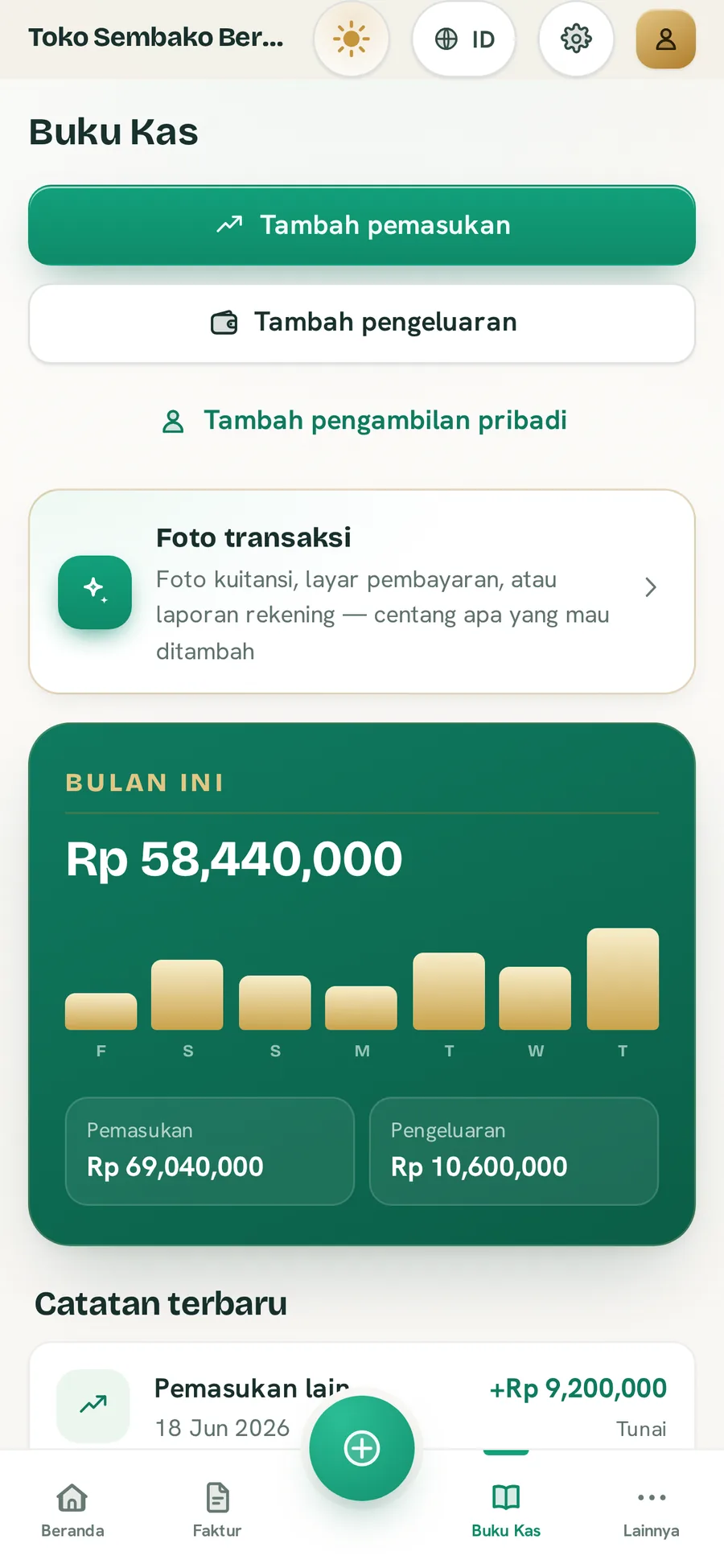 Buku kas BillBook dengan tema Ledger Light