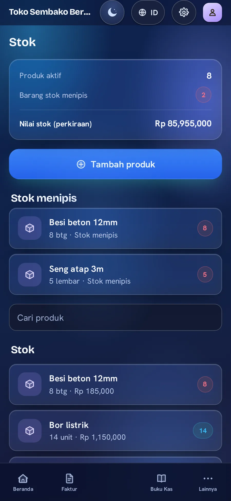 Stok BillBook dengan tema Aurora Glass